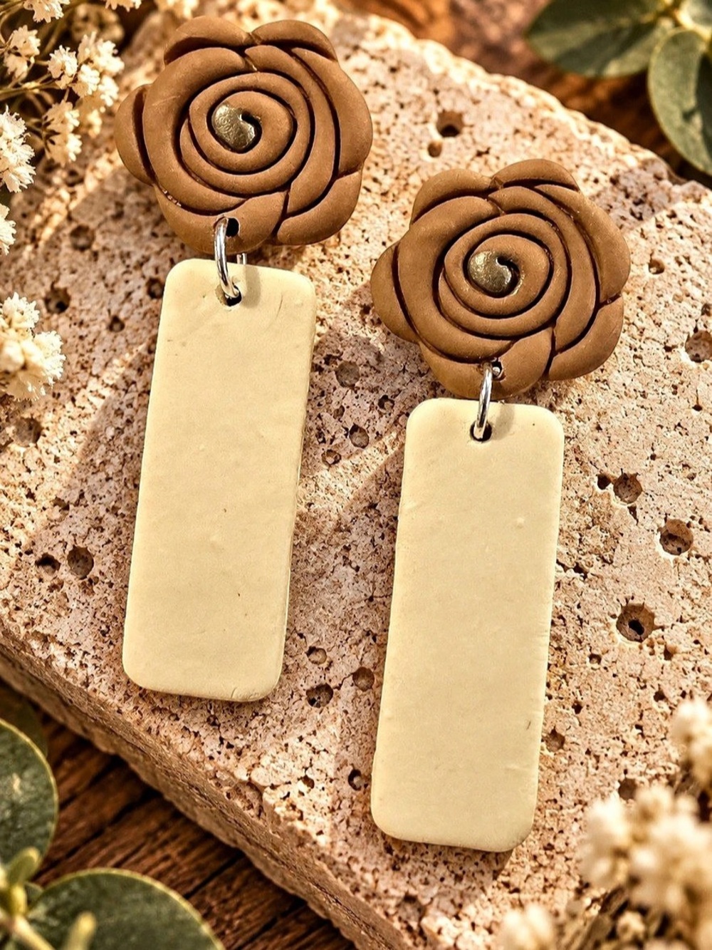 Brown & Cream Statement Drop Earrings